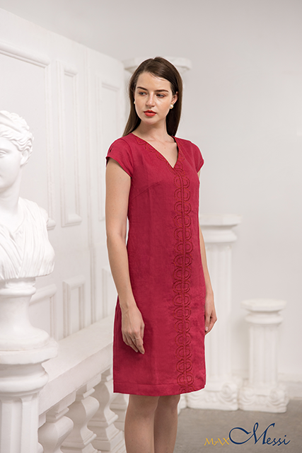 Đầm linen thêu hoa văn theron - maxmessi