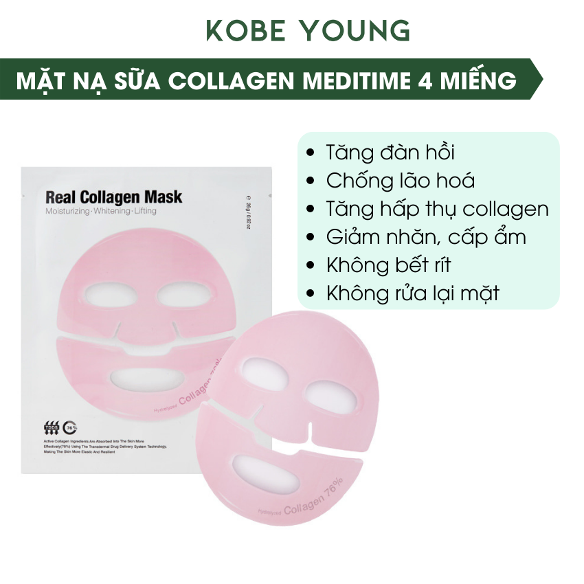 Mặt Nạ Thạch Collagen Tươi Trứng Cá Tầm Dưỡng Trắng Da Chống Lão Hóa Sữa Dưỡng Body Dược Mỹ Phẩm Meditime Real Collagen Mask 26g Hộp 4 Miếng-KOBE YOUNG