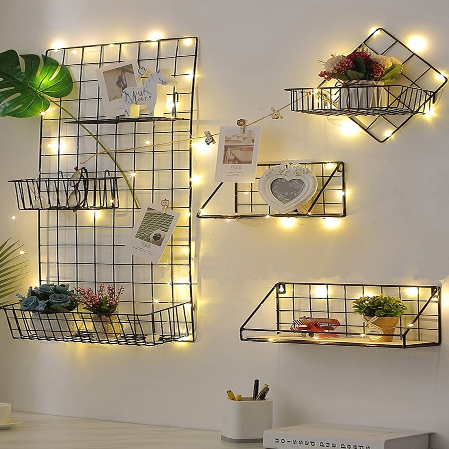 Khung Lưới Thép Trang Trí Phòng Ngủ, Tấm Lưới Decor Góc Học Tập Quán Cafe Siêu Xinh - Tặng Kèm Đinh Treo