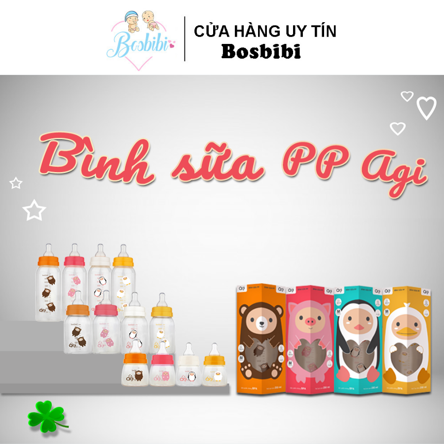 Bình Sữa Agi Premium 60ML/ 120ML/ 250ML - Bình Sữa Agi Đủ Dung Tích Có Van Chống Sặc Chống Đầy Hơi