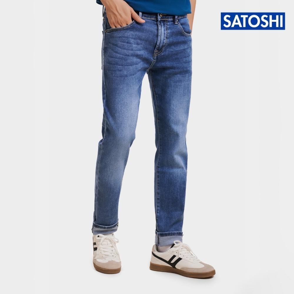 Quần Jean nam Satoshi SAQJ49 màu xanh wash basic chuẩn form slimfit chất co giãn thoáng mát