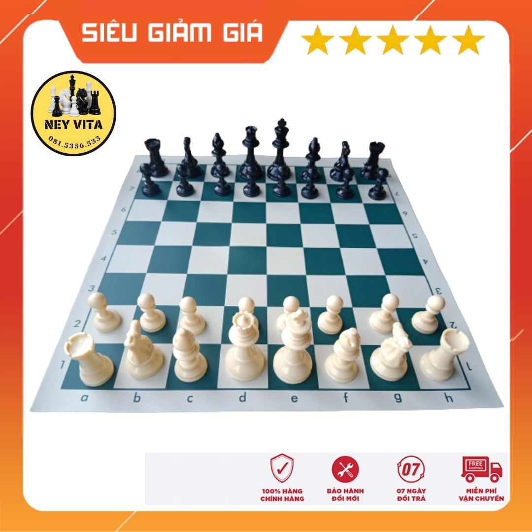 Bộ cờ vua thi đấu quốc tế bền đẹp size lớn, b&agrave;n giả da in hấp nhiệt