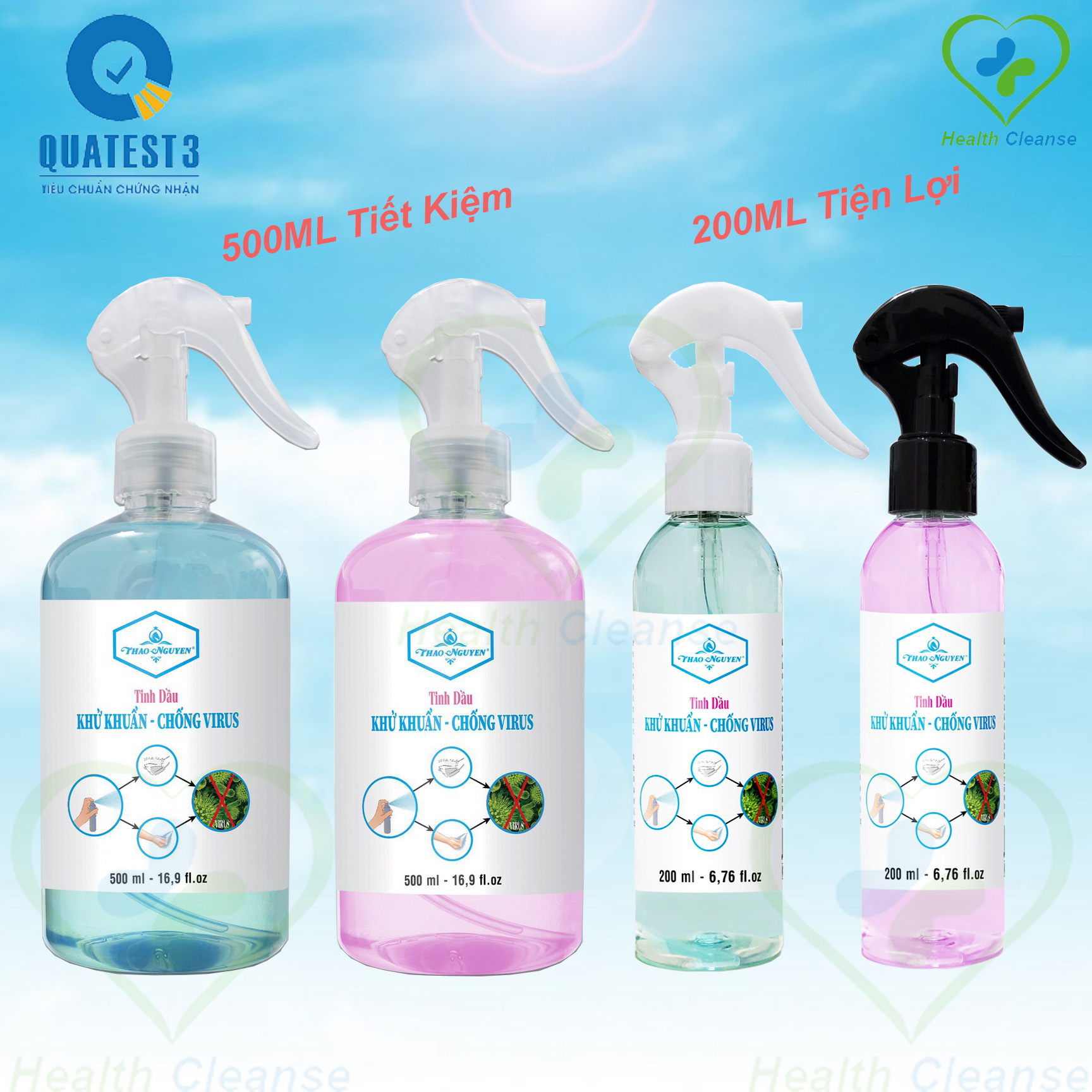 Nước rửa tay khô tinh dầu xịt khử khuẩn Thảo Nguyên chứa tinh dầu hương sả chanh hoặc cam quýt mùi thơm dịu nhẹ, thoải mái, dung tích 200ml hoặc 500ml