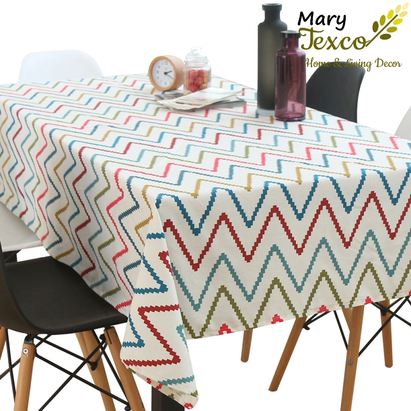 Khăn trải bàn Mary Texco cotton thêu trang trí bàn làm việc, bàn tiệc họa tiết zigzac - KBCC09