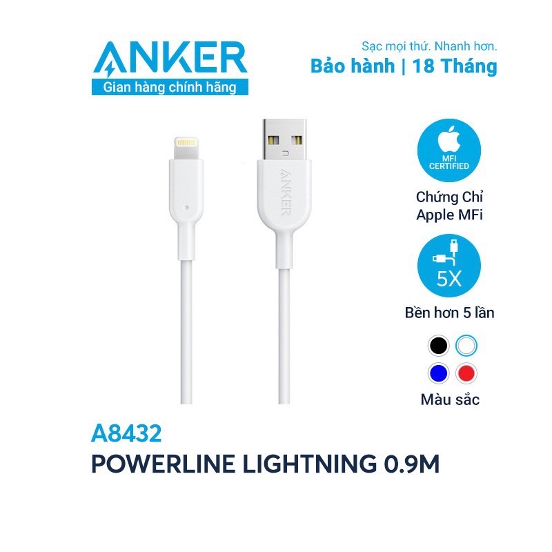 Cáp Lightning Anker Powerline II - Dài 0.9m/1.8m - A8432/A8433 BH 15 tháng Anker Việt Nam