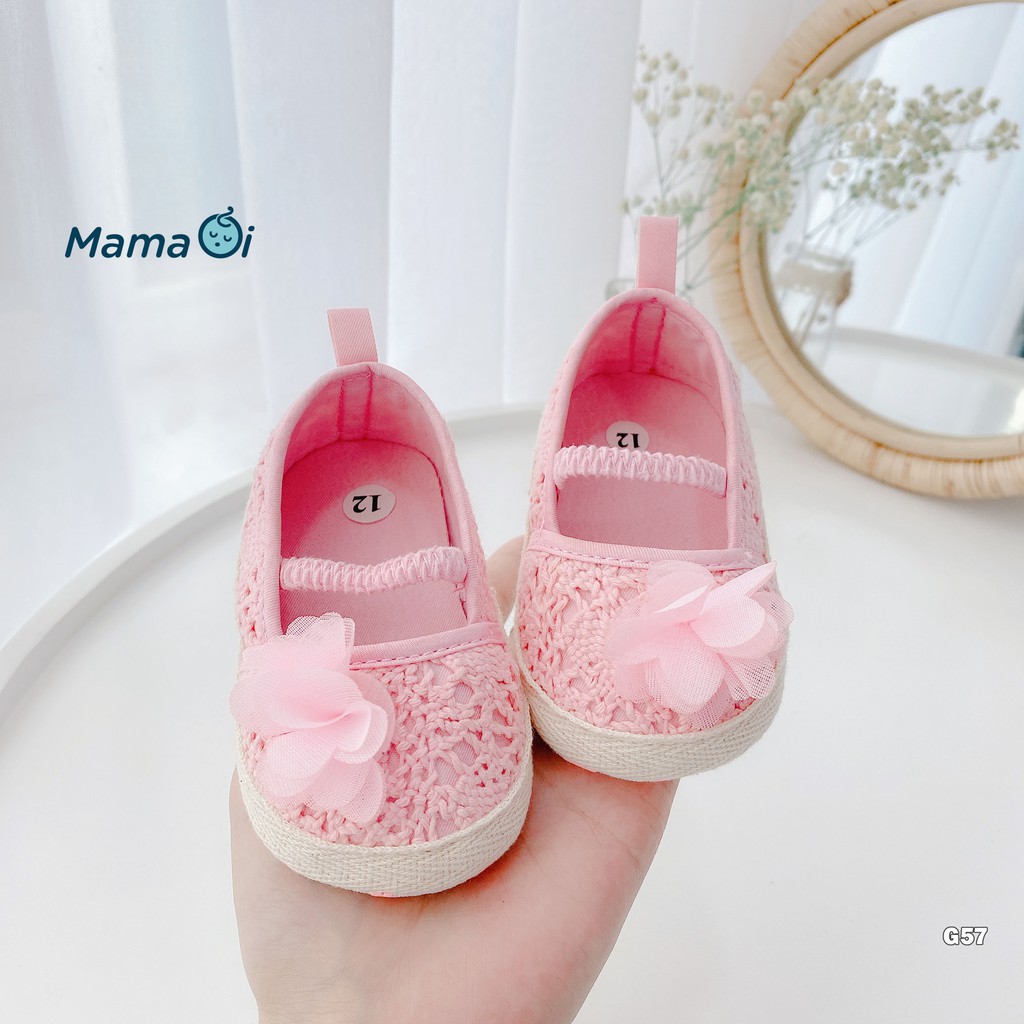 Giày búp bê g57 vải ren hồng đế vải êm chân tập đi cho bé của mama ơi