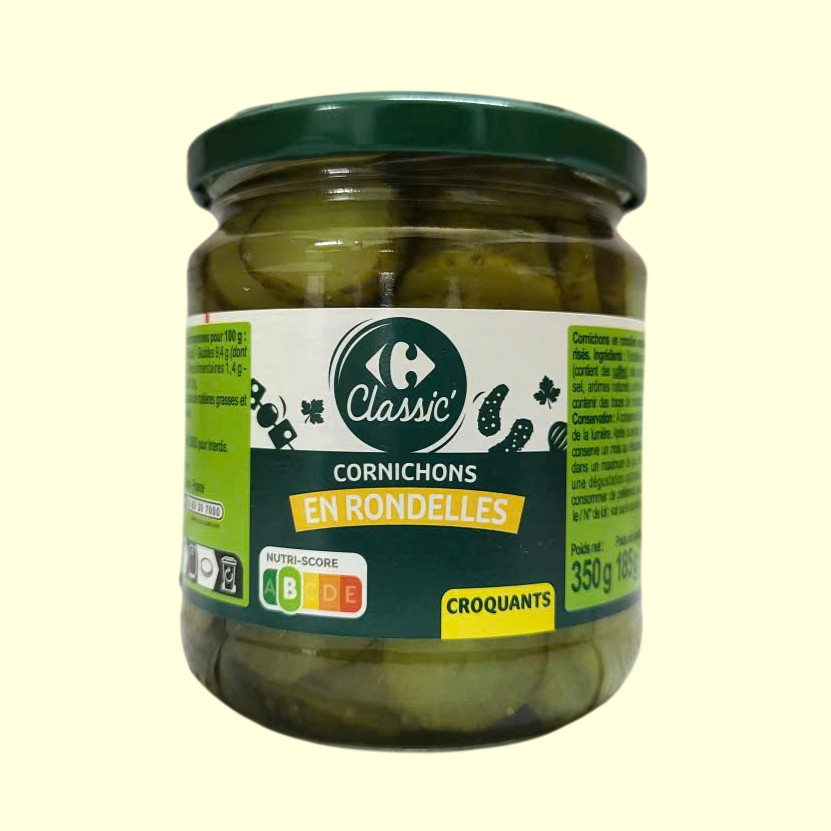 CLASSIC + Lọ CẮT LÁT 350g + DƯA CHUỘT CẮT LÁT PHÁP CARREFOUR Sliced Pickles Drained