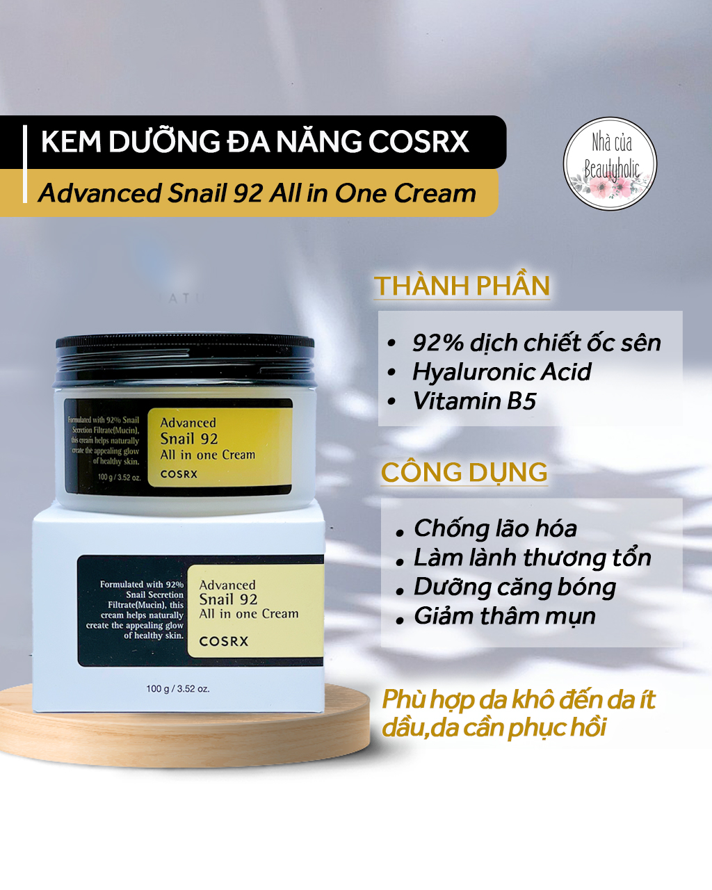 Kem dưỡng ốc sên cosrx advanced snail 92 all in one cream