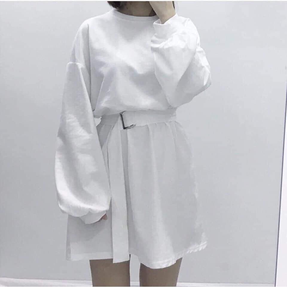 Váy sweater tay phồng Tặng kèm belt Đầm mặc hai kiểu