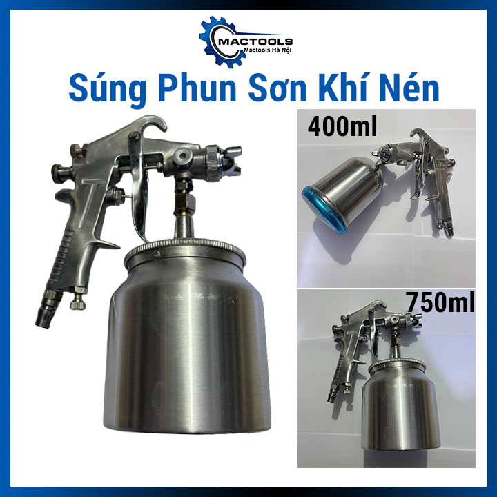 Súng phun sơn khí nén F-75 cao cấp chuyên dụng dung tích 400cc/750cc phun sơn xe máy, ô tô, nghệ thuật, nội thất, đồ da...