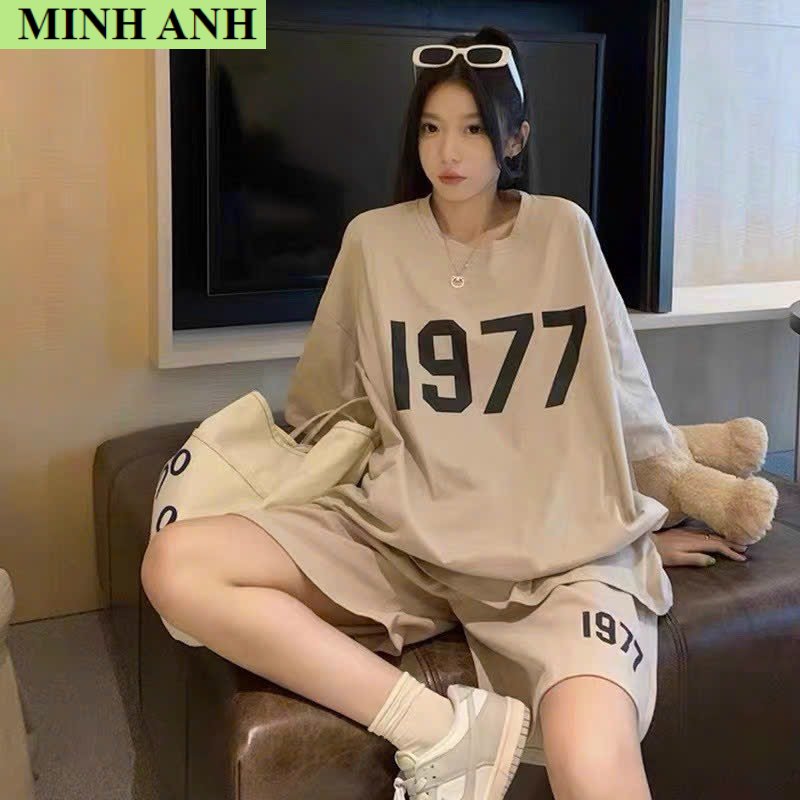 Sét bộ 1977 form rộng, quần đùi chất cotton tăm cực dày thời trang
