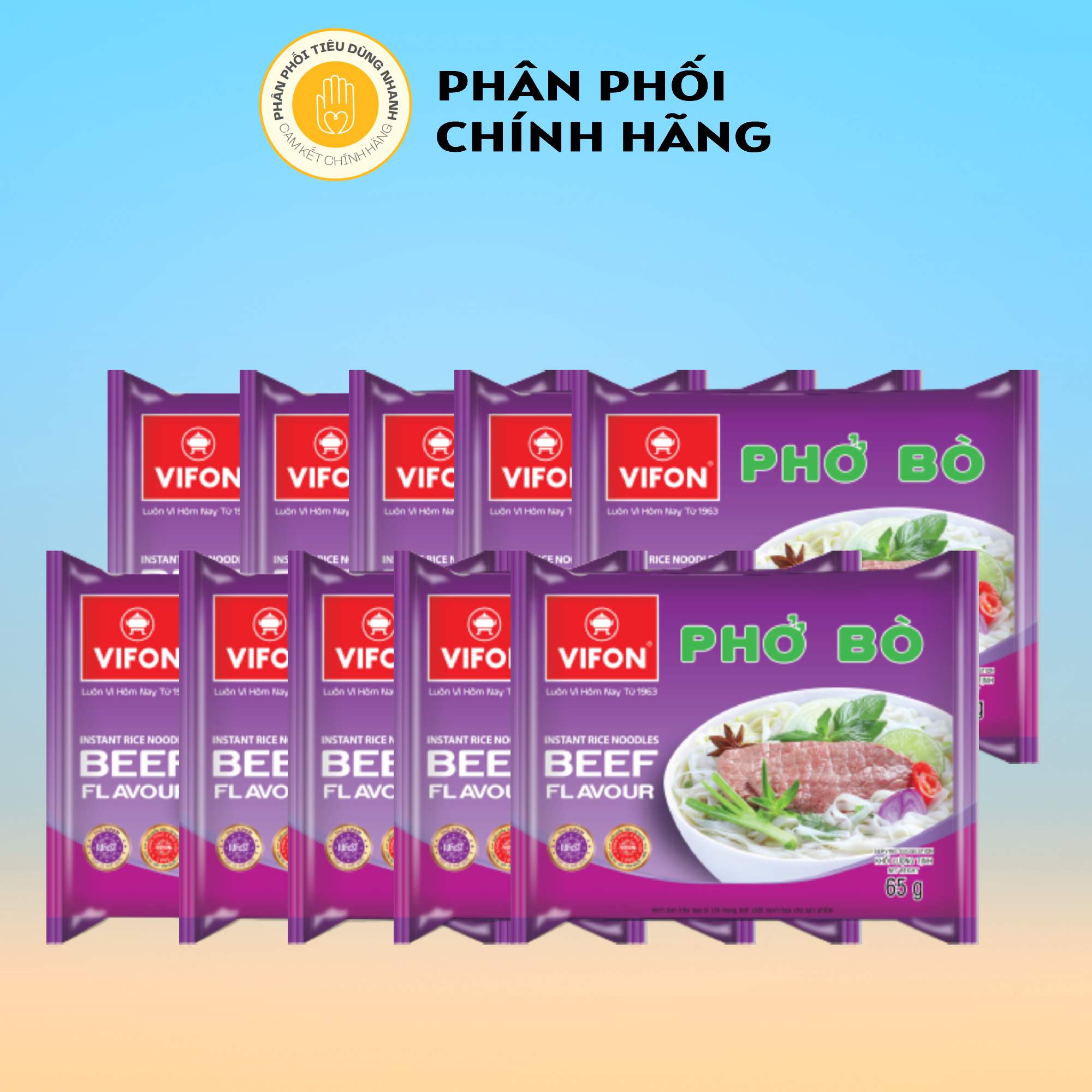 Combo 10 Gói Phở Bò Ăn Liền Thương Hiệu Vifon 65g