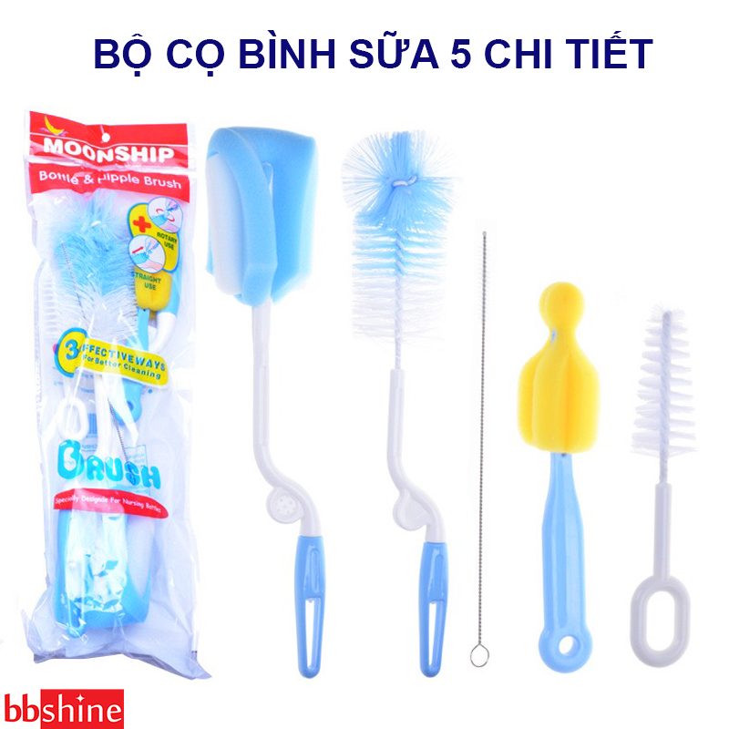 Bộ cọ rửa bình sữa, Cọ bình sữa 5 chi tiết xoay 360 độ siêu tiện lợi