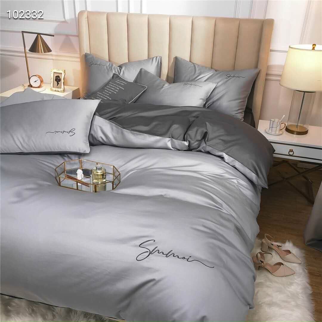 Bộ 5 Món Chăn Trần Bông Ga Gối Tencel 40s Sumoi Lan Pham Bedding - Màu Xám Khói