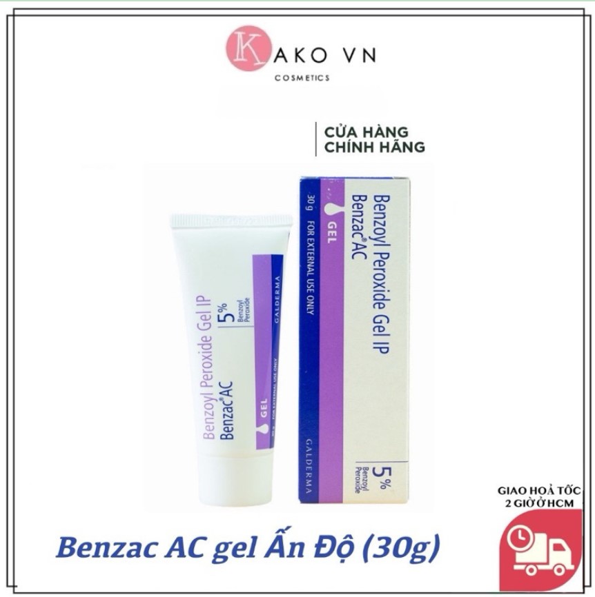 Benzac AC gel Ấn Độ (30g) 5% và 2.5% benzoyl peroxide, giảm mụn, hết mụn