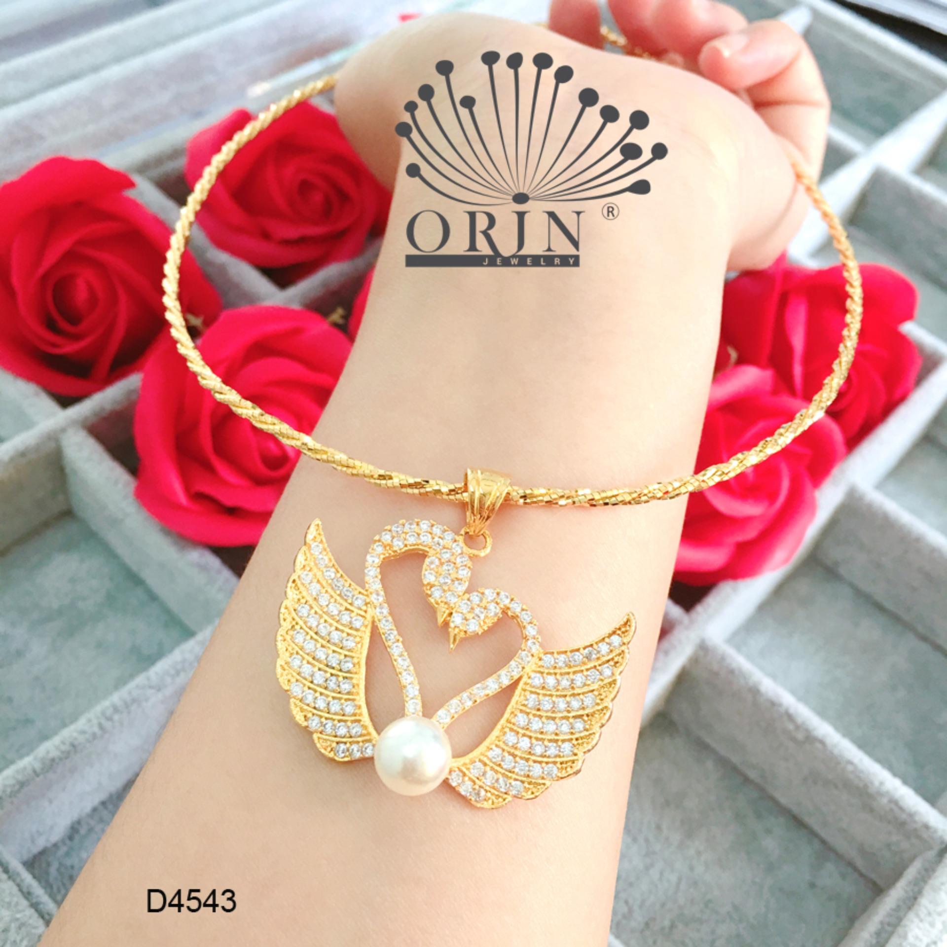 Kiềng dẻo, kiềng cổ nữ dạng bính mặt thiên nga đính trái châu đính đá thiết kế cao cấp Orin D4543 - Long Tien