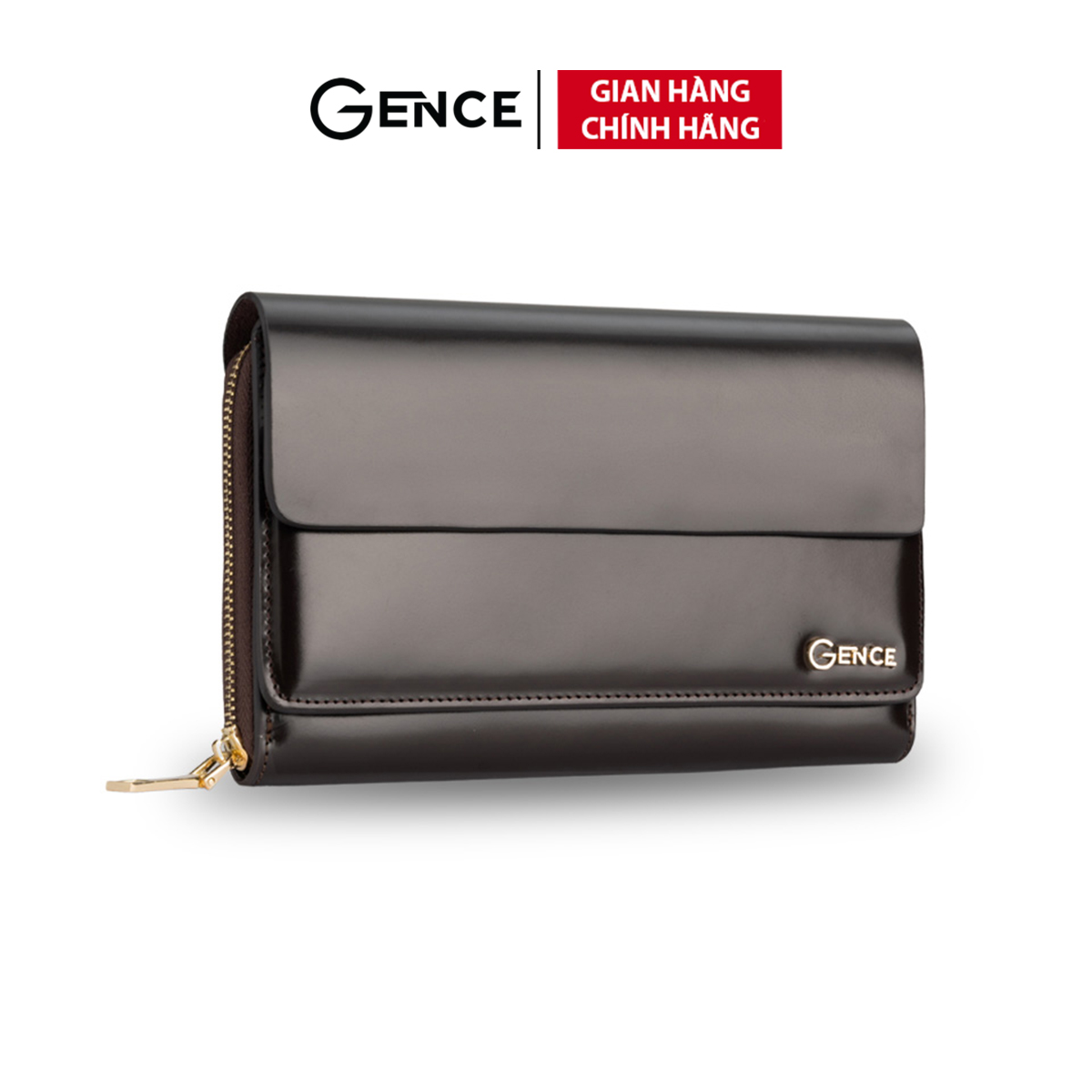 Ví da cầm tay clutch nam thời thượng gence ht03 da bò cao cấp màu nâu cafe