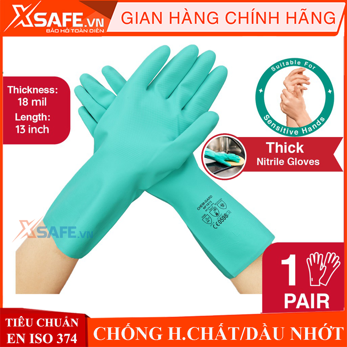 Găng tay nitrile chống hóa chất Nastah NF1513 bao tay cao su chống axitdầu nhớtkhông gây dị ứng/đổ mồ hôi tay an toàn với thực phẩm và da tay...