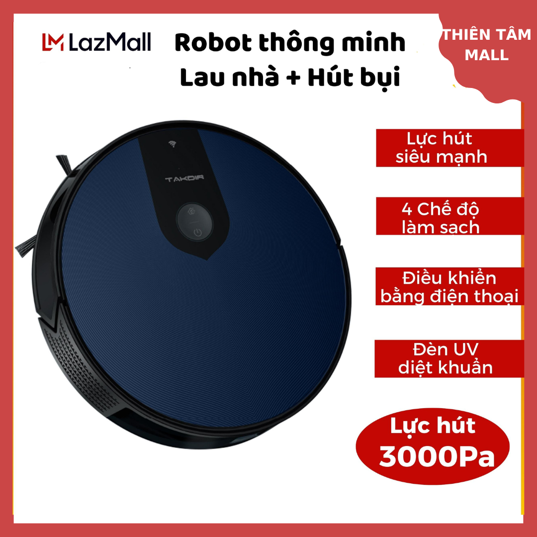 Robot hút bụi lau nhà lực hút 3000PA, máy hút bụi, robot hut bụi lau nhà, robot lau nhà thông minh, máy hút bụi tự động - Hàng chính hãng