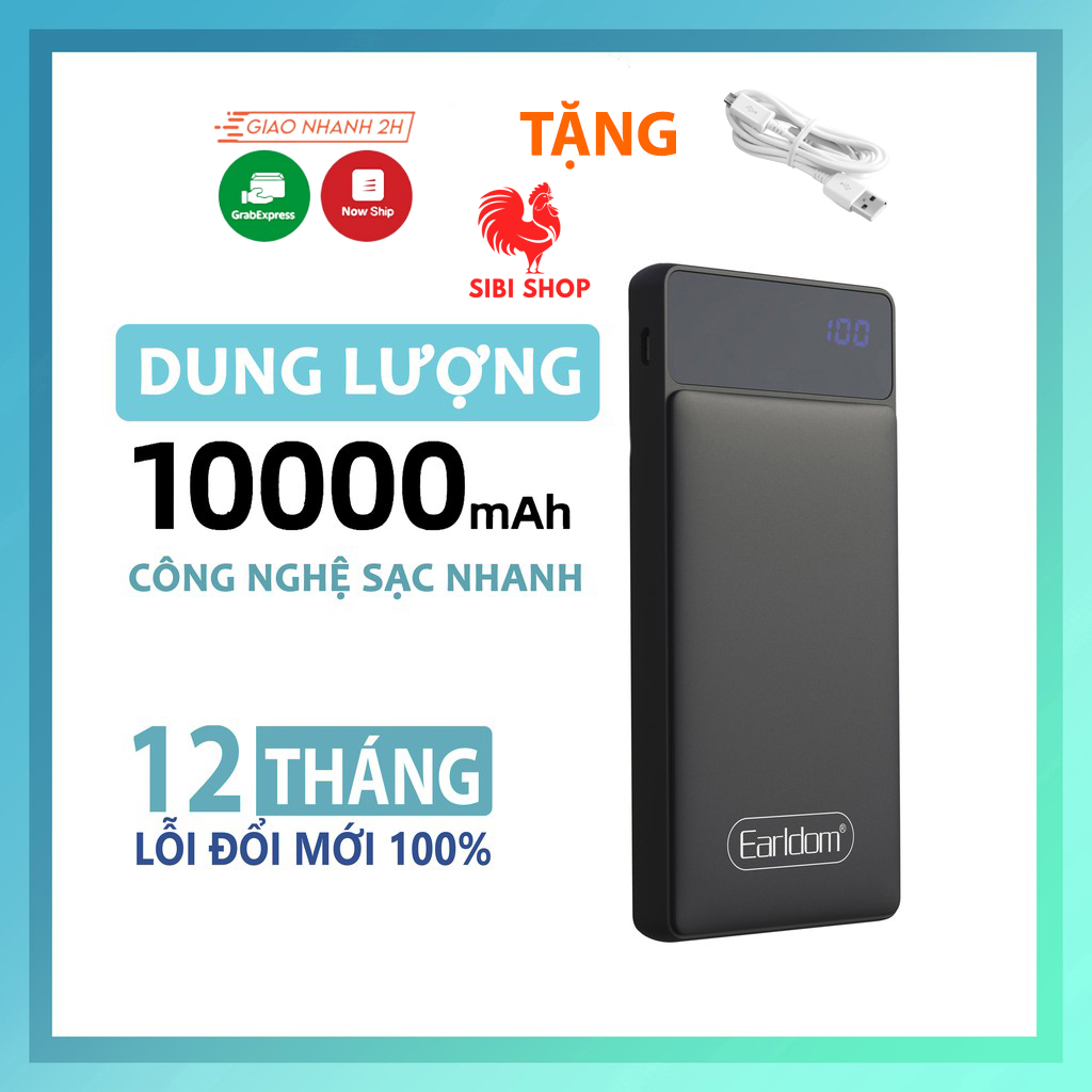 Sạc dự phòng 2 cổng earldom dung lượng 10.000mah pb-40 5.0
