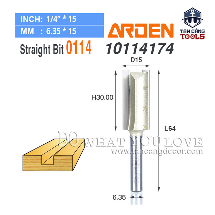 Mũi router móc rãnh arden 30 x 15 mm cốt 6.35 mm