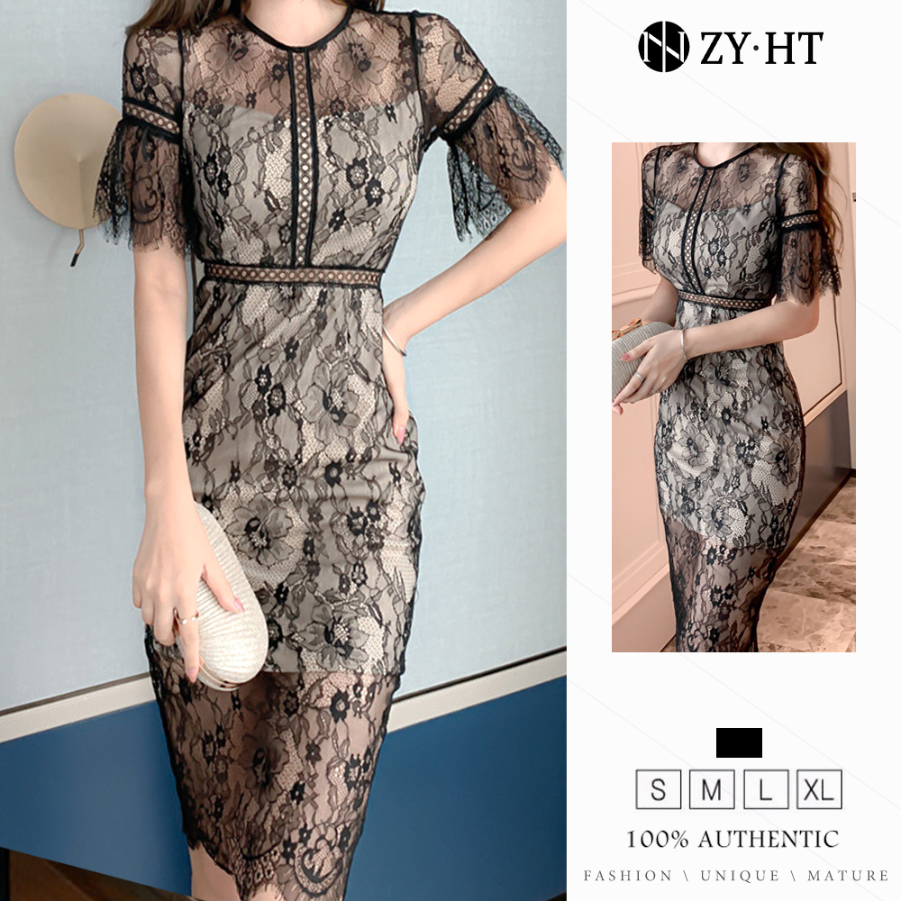 ZYHT Đầm váy đầm đen đầm ren đầm bó đầm đen đầm ngắn Hàn Quốc đầm cô gái mũm mĩm đầm thời trang đẹp đầm trang trọng eravogue 9215