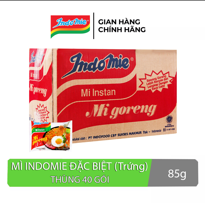 Mì xào khô Indomie Mi Goreng vị trứng (thùng 40 gói) loại 85g