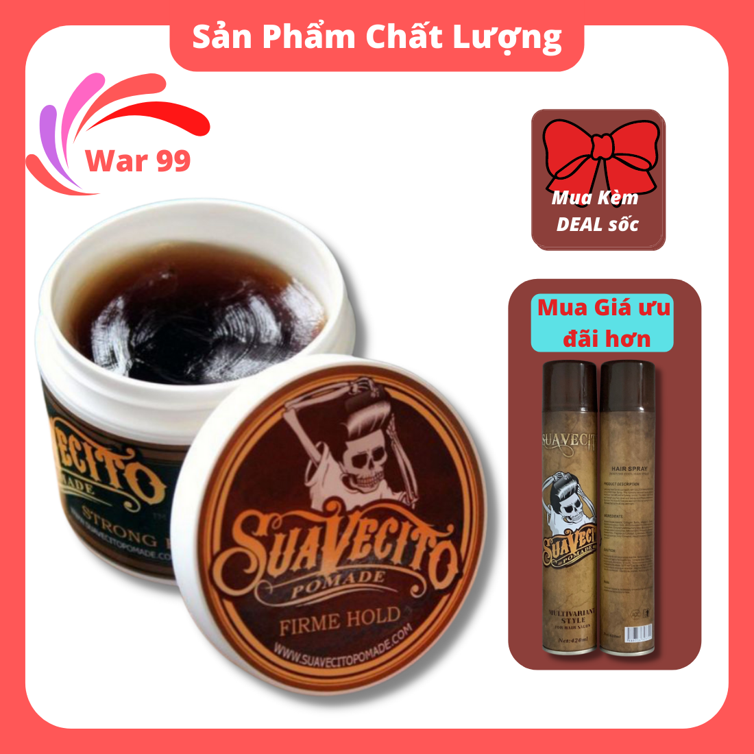 Sáp vuốt tóc nam SUAVECITO pomade tạo kiểu tóc giữ nếp bồng đẹp chuẩn salon gôm xịt tóc nam