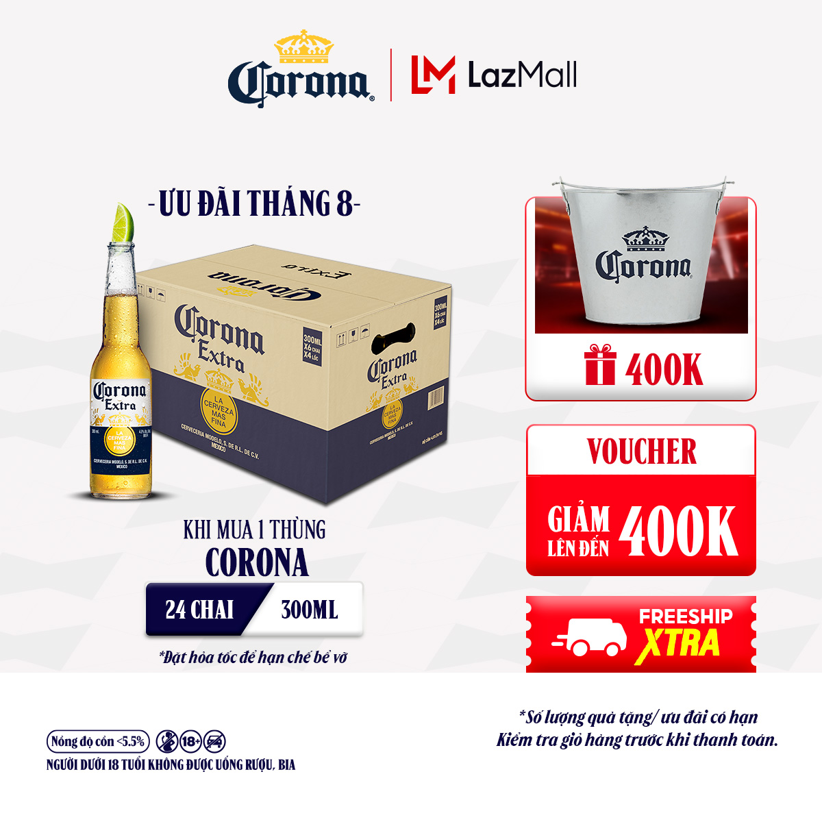 Thùng 24 Chai Bia Corona Extra Nhập Khẩu (300ml/chai)