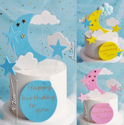Phụ kiện trang trí bánh sinh nhật, bánh kem - Set cắm trăng sao happy birthday xốp