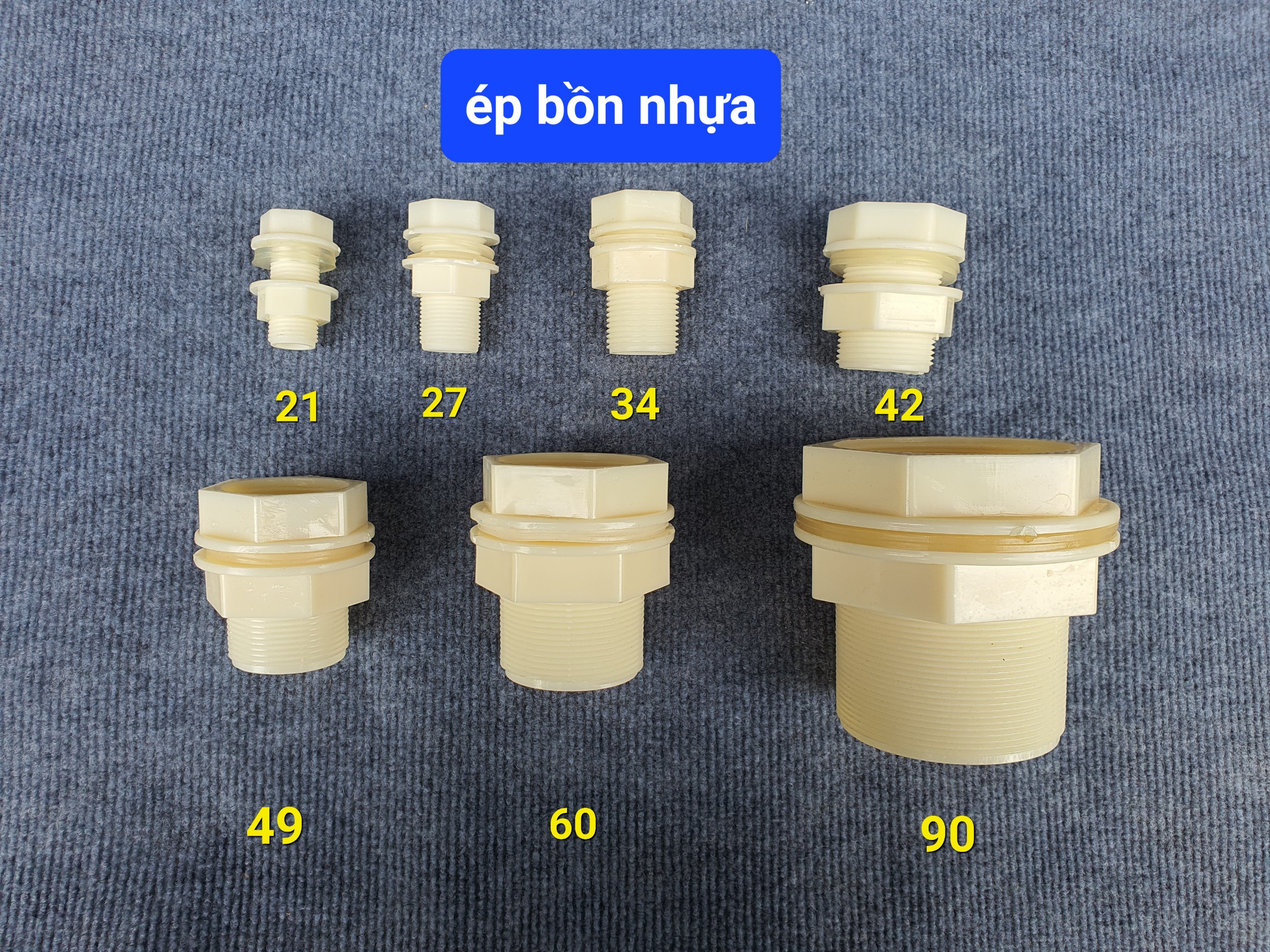 Ốc siết bồn nước ốc ép bồn nước ép thùng phi bằng nhựa ren 21 27 34 42 49 60 90