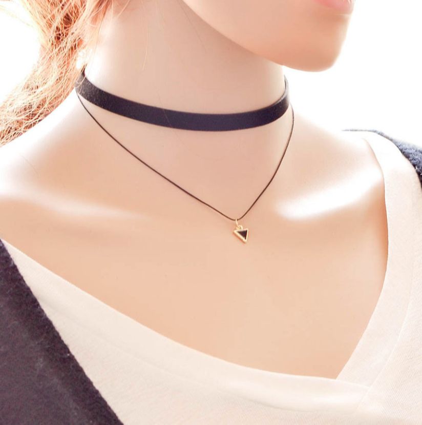 [HCM]Vòng cổ nữ choker tự điều chỉnh kích thước mẫu tam giác 2 lớp cá tính