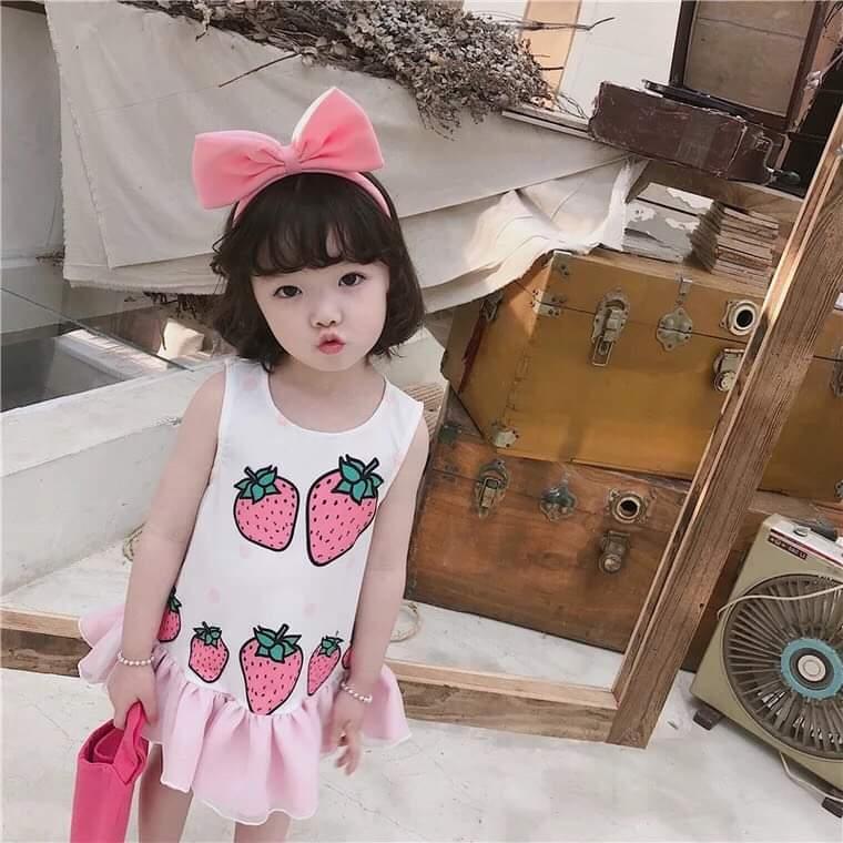 Váy cotton dâu tây cho bé từ 1 đến 5 tuổi