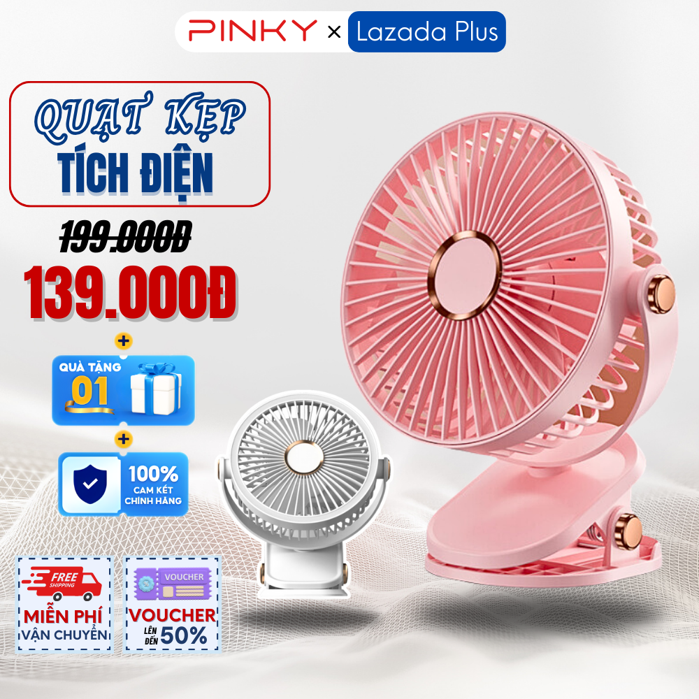 Quạt Tích Điện Mini Đế Chống Trơn Trượt Quạt Mini Kẹp Bàn Pin 10000 mAh 3 Độ Quạt Xoay 360 Độ