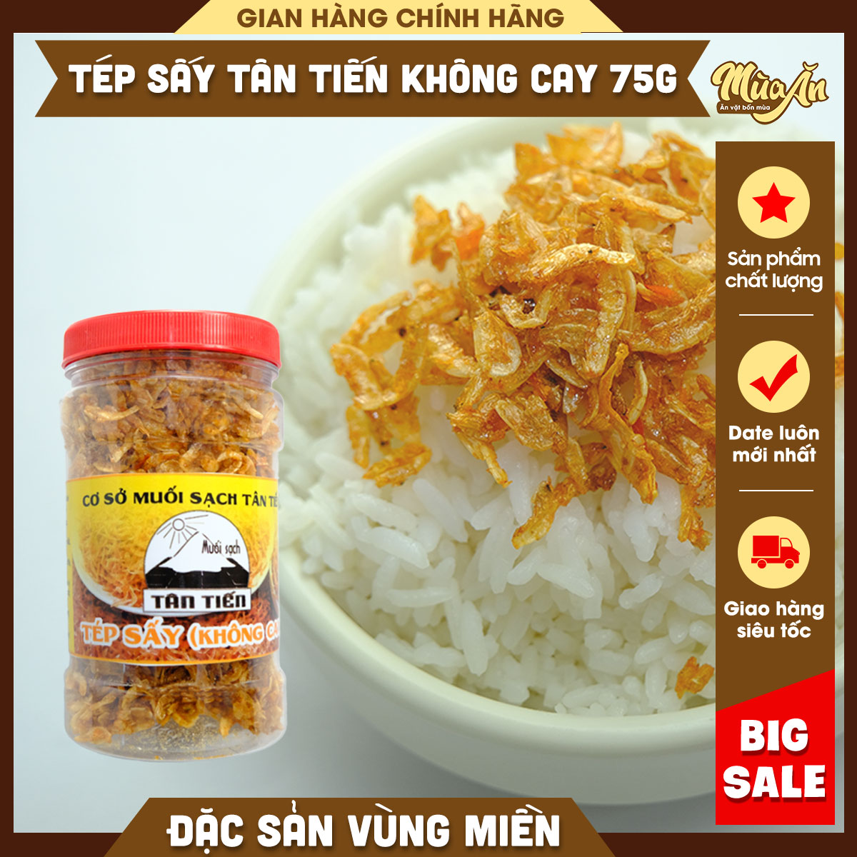 Tép sấy khô tẩm gia vị, ruốc khô ăn liền 75g, ăn kèm cơm mì gói rất ngon, không cần chế biến
