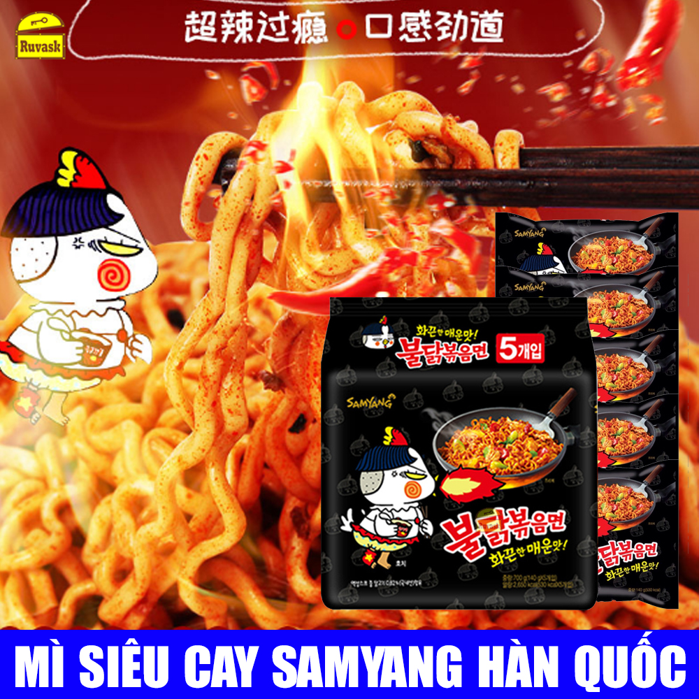 [5GÓI] Mì Cay Samyang Hàn Quốc Vị Truyền Thống Siêu Cay Màu Đen - Mỳ Cay Hàn Quốc Samyang - Mì Xào Khô, Mì Trộn Khô, Mì Ăn Liền, Mỳ Siêu Cay Hàn Quốc, Mỳ Gà Cay - Ruvask