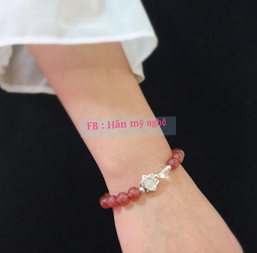 Vòng tay đá thạch anh dâu tây mix bạc 10li