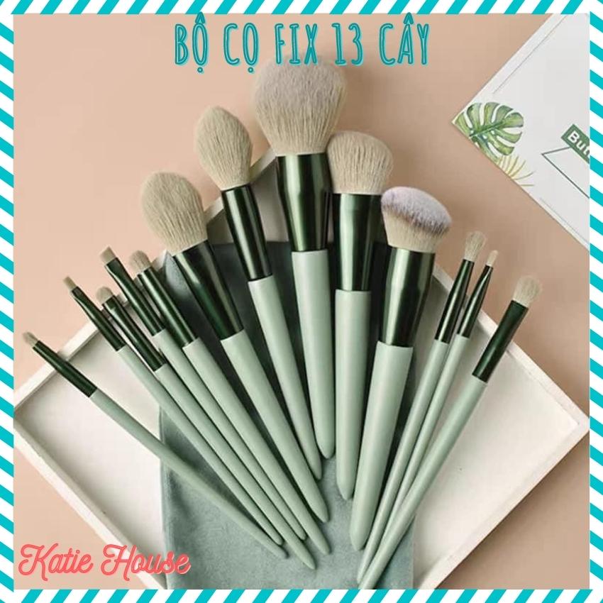 Cọ trang điểm lông mềm nội địa Trung, bộ cọ Fix 13 món, kèm túi đựng màu xanh tuyệt đẹp