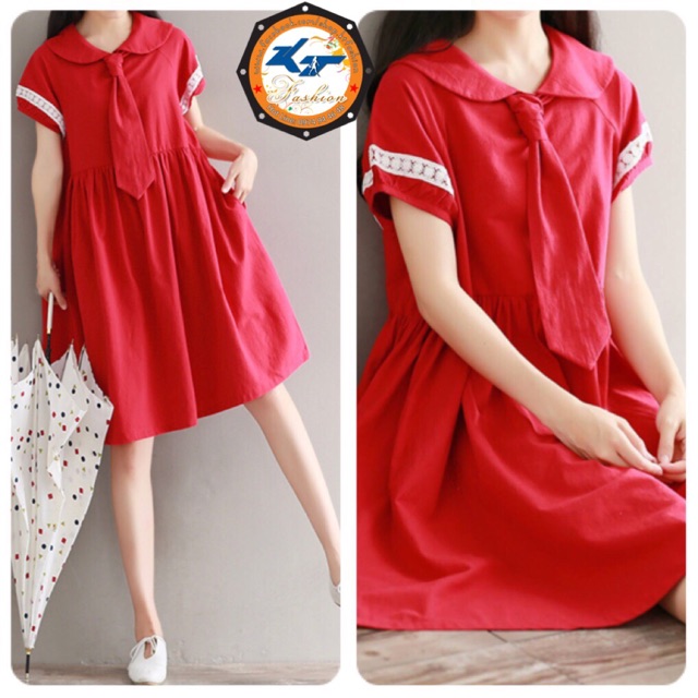 Đầm babydoll đỏ cà vạt kt fashion, kiểu đầm maxi, đầm babydoll, chất liệu cotton thô