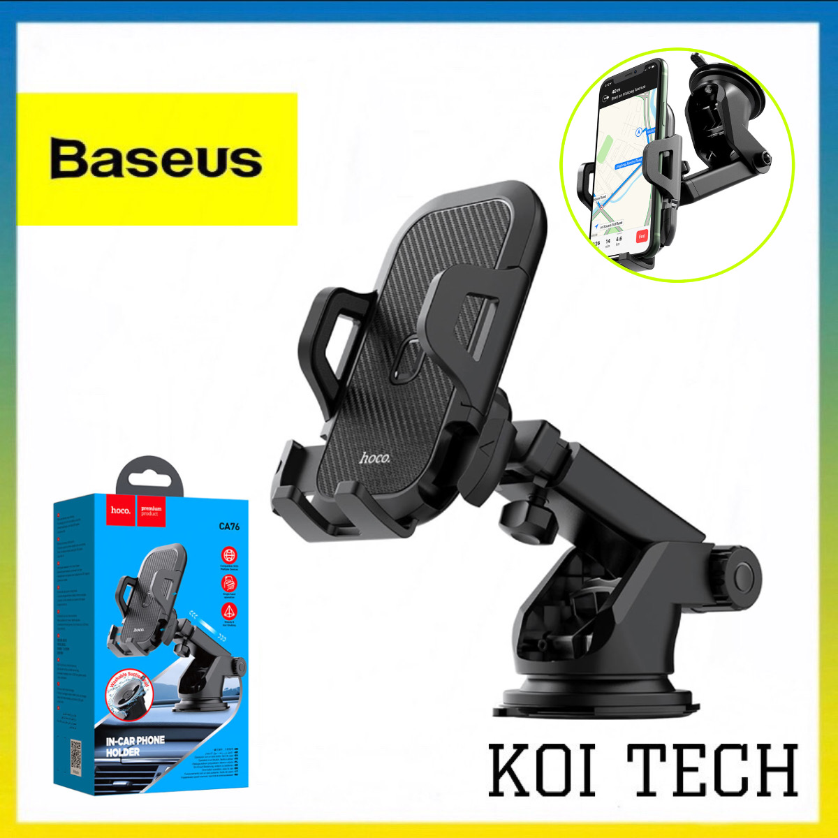 Giá đỡ điện thoại trên oto xe hơi cao cấp hoco cb76 - kẹp điện thoại trên xe hơi cao cấp hoco  - KOI TECH