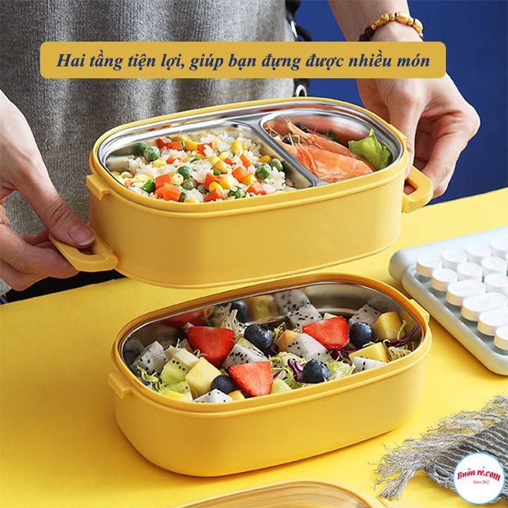 [HỘP CƠM INOX HÀN QUỐC] Hộp đựng cơm 2 tầng lõi inox phong cách Hàn quốc, dễ dàng vận chuyển