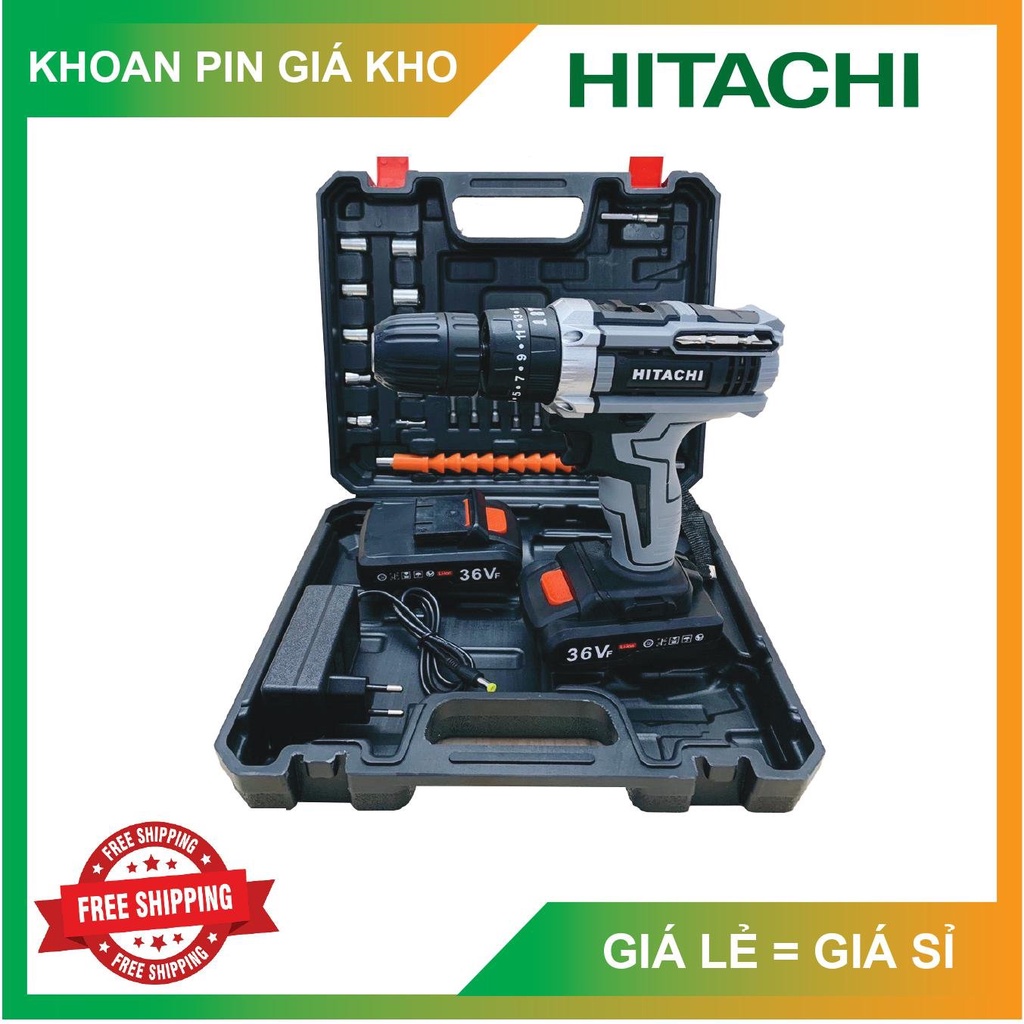 Máy Khoan Pin HITACHI 36V Có Búa, 3 Chức Năng Khoan, Khoan Pin Bắt Vít Kèm Bộ Phụ Kiện 24 Món, Hàng Chất Lượng Cao