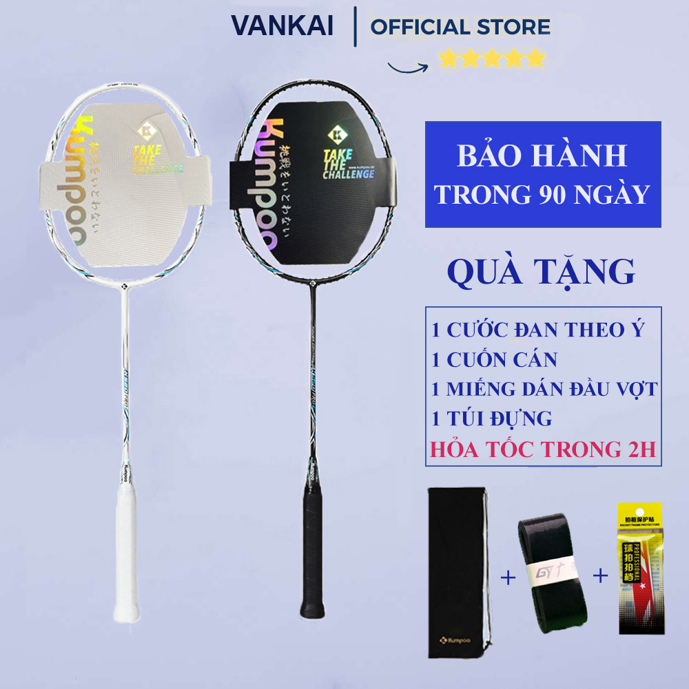 Vợt cầu lông 100% sợi carbon Kumpoo K520pro chính hãng 82g, 4U/G5 khung nhẹ căng dây theo yêu cầu
