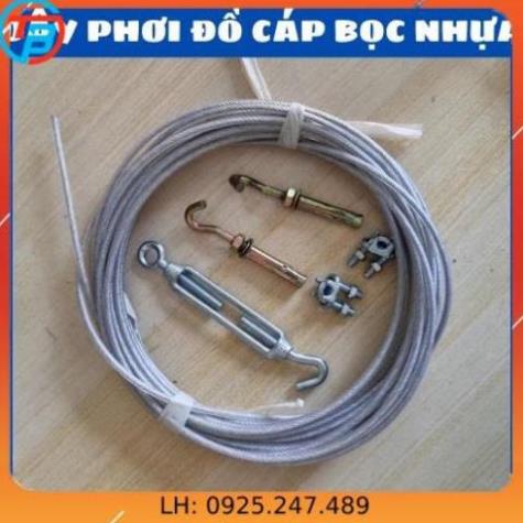 (Combo) Bộ Dây cáp phơi quần áo, siêu bền chắc chắn( cáp bọc nhựa 5ly) - Cáp Thép Thái Bình Vina