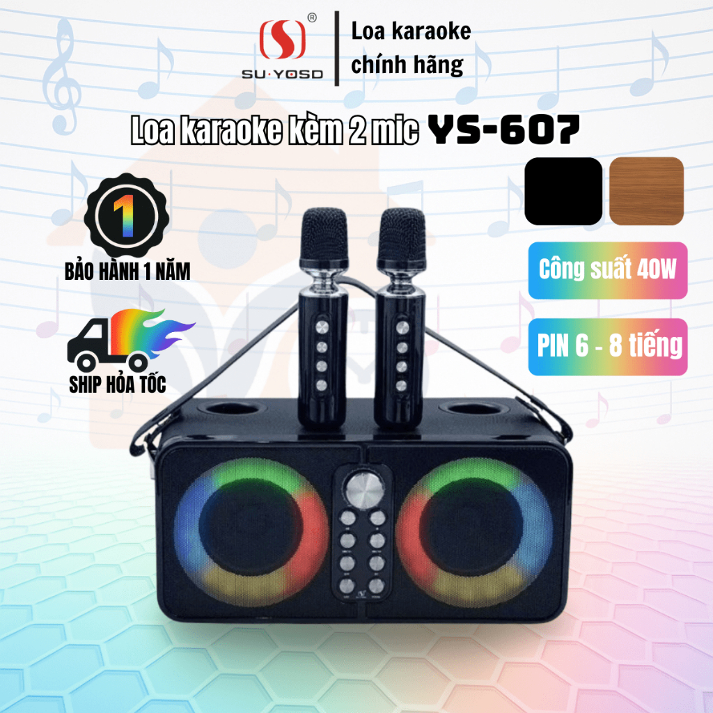 Loa karaoke kèm 2 mic SU-YOSD YS-607, loa bluetooth kèm micro hát karaoke gia đình bass căng âm thanh sống động