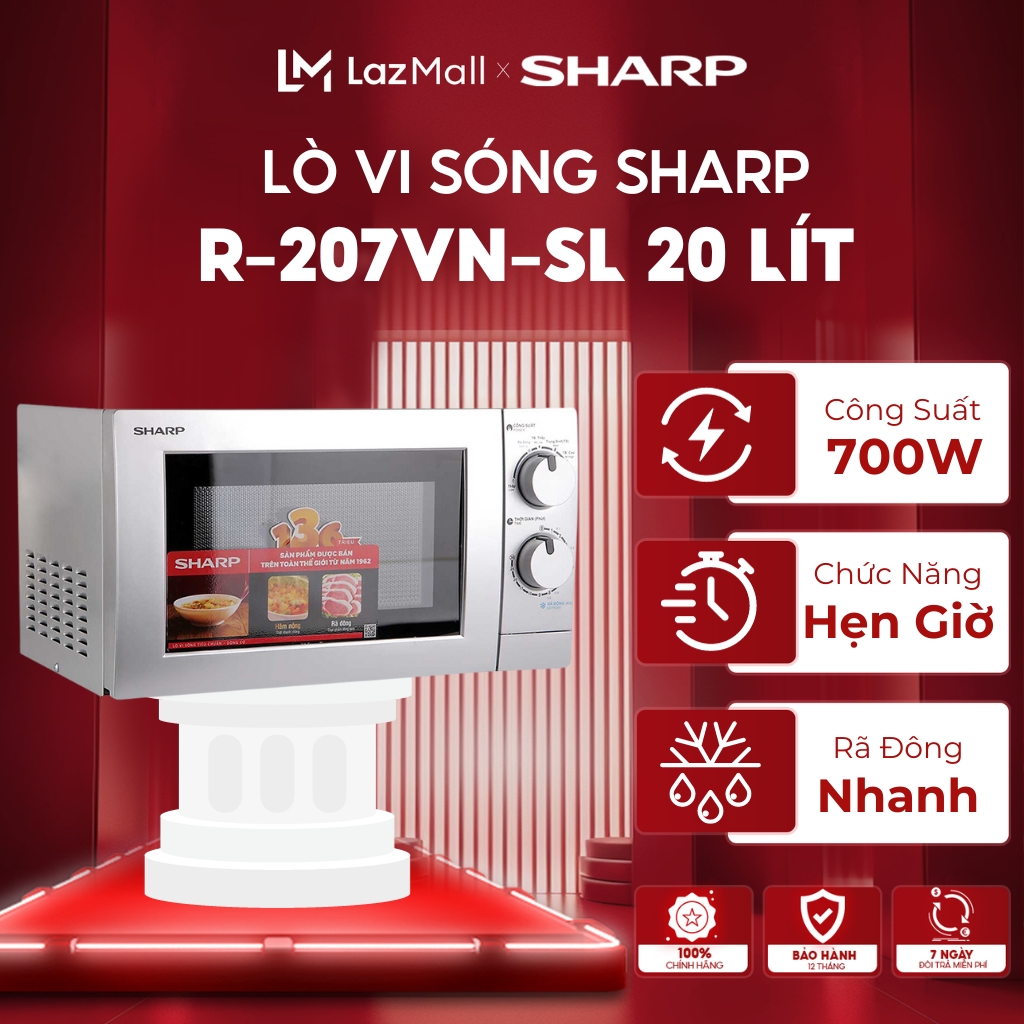 Lò vi sóng sharp r-207vn-sl 20 lít | lò vi sóng cơ sharp 207vn gồm 3 chức năng nấu nhanh hâm nóng và rã đông tiện lợi | lò viba dung tích 20l