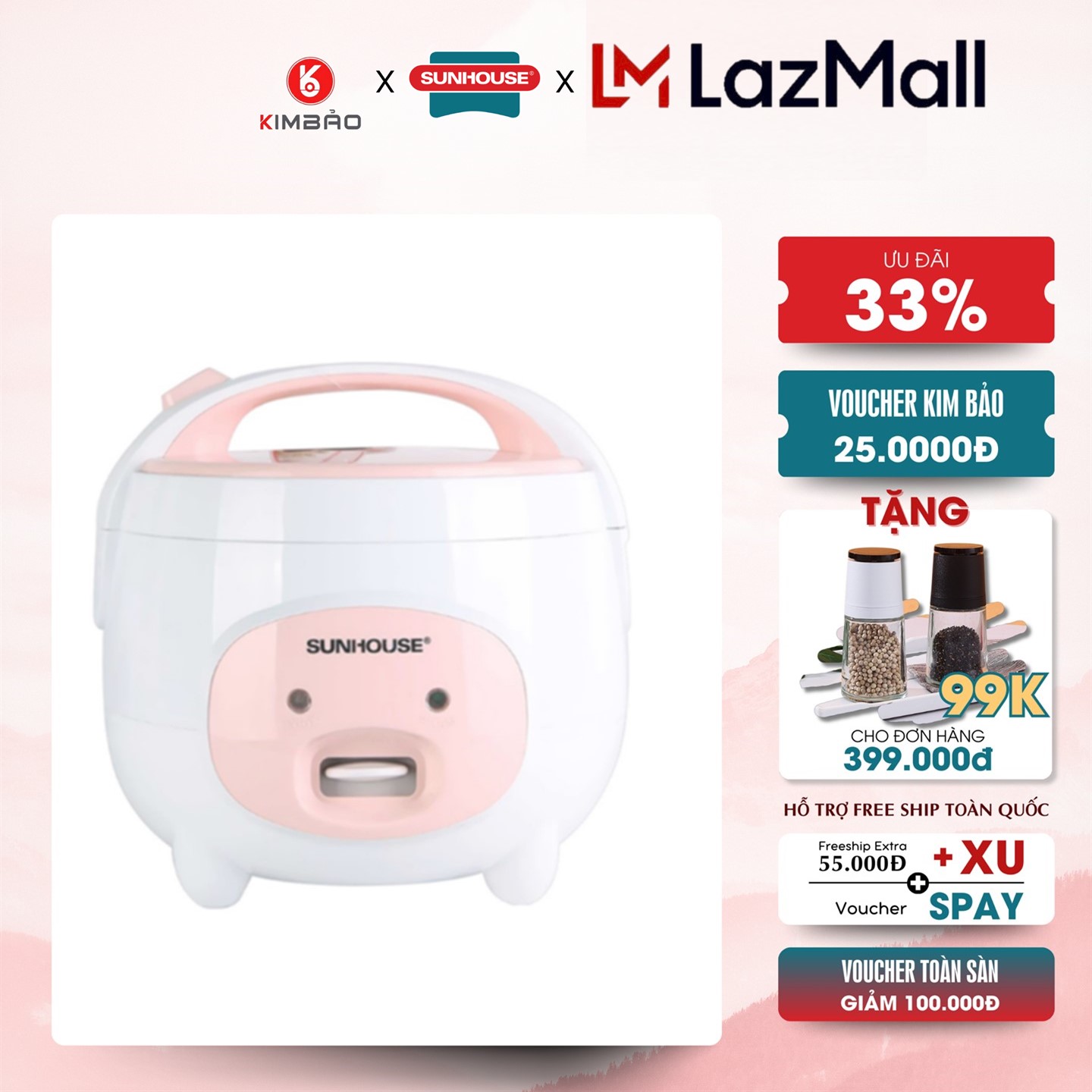 Nồi cơm điện 1.8l sunhouse shd8607w lòng nồi chống dính vỏ nhựa cao cấp bền đẹp giữ cơm nóng lâu