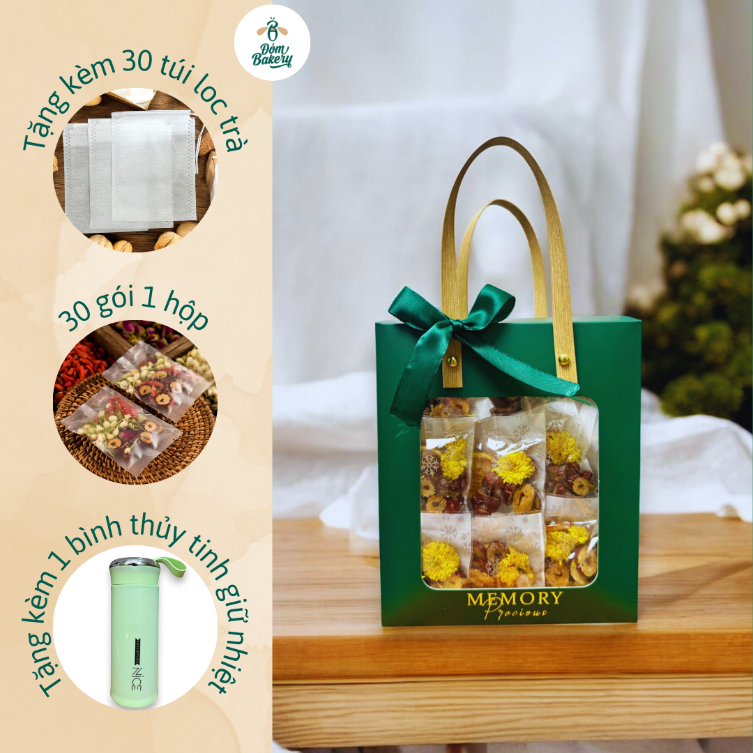 1 hộp 30 gói trà dưỡng nhan , DETOX tặng kèm 1 bình thủy tinh giữ nhiệt và 30 túi lọc trà - ĐÓM BAKERY