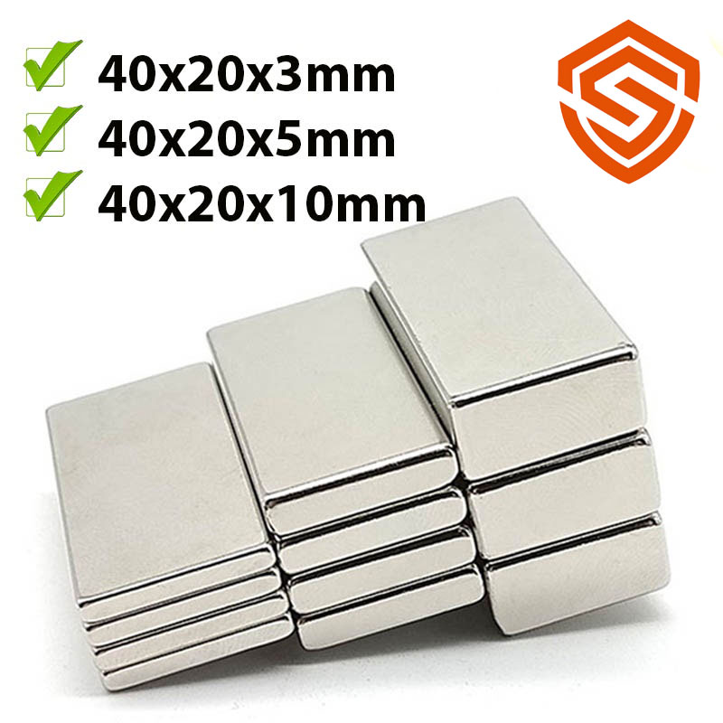 Nam châm đất hiếm 40x20x3mm, 40x20x5mm, 40x20x10mm từ tính N35