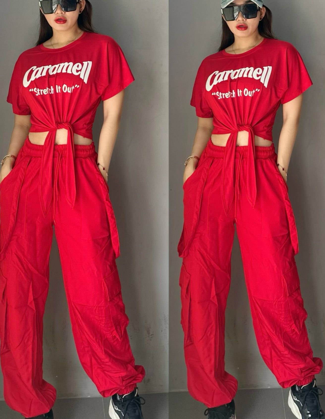 Bộ Đồ Tập Thể Thao Nữ Áo Croptop Cột Eo Quần Dài Jogger Phối Túi Hộp Tập Gym Yoga Đi Chơi Cao Cấp